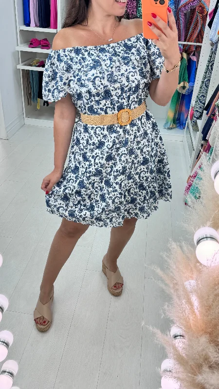 Extra Savings Theia Paisley Print Belted Bardot Dress