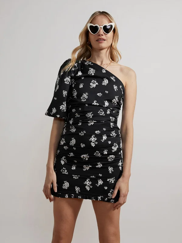 The Best Prices Morera Black Mono Floral One Shoulder Mini Dress