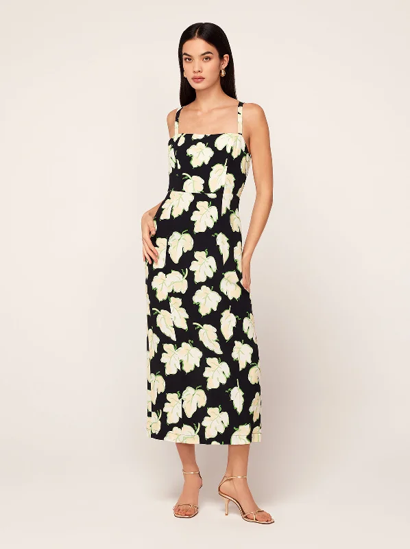 Exclusive Savings Ursula Black Vine Leaf Midi Dress