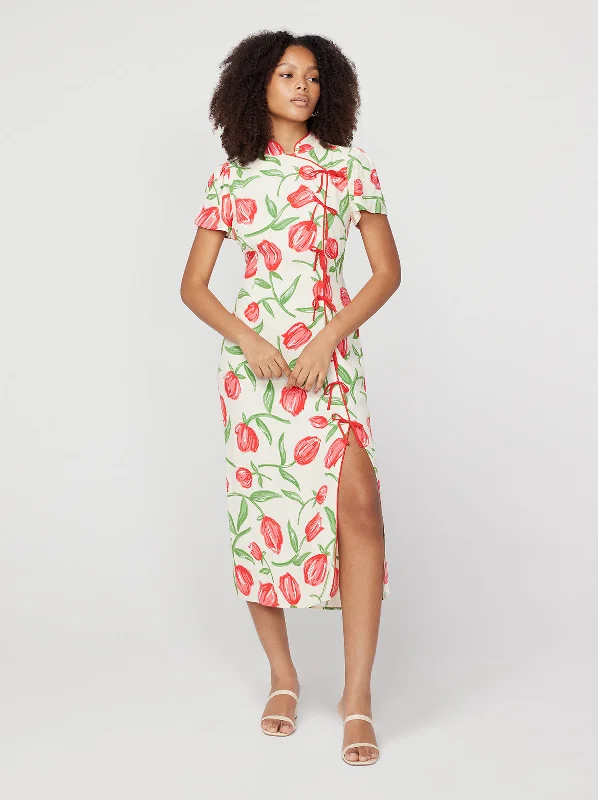 Clearance Sale Leia Ivory Tulip Print Midi Dress