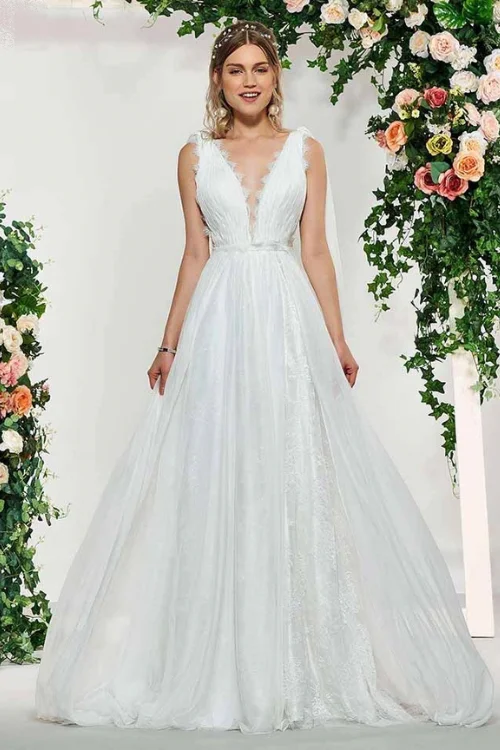 Bargain Bin Dress elegant ivory sleeveless a line lace pleats backless wedding dress floor length simple bridal gowns wedding dresses Bargain Bin Dress elegant ivory sleeveless a line lace pleats backless wedding dress floor length simple bridal gowns wedding dresses