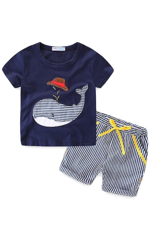 Flash Deals Boys Outfits Cute Cartoon Whale Pattern T-Shirts and Striped Summer Shorts Set for Kids Clothes Beach Suit Flash Deals Boys Outfits Cute Cartoon Whale Pattern T-Shirts and Striped Summer Shorts Set for Kids Clothes Beach Suit