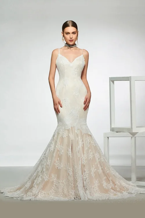 Super Deal Elegant sample spaghetti straps trumpet wedding dress sleeveless lace floor length simple bridal gowns wedding dress Super Deal Elegant sample spaghetti straps trumpet wedding dress sleeveless lace floor length simple bridal gowns wedding dress