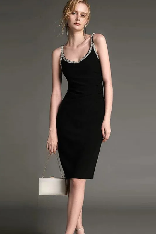 Mega Deal Luxury Crystal Neckline Open Back Party Night Dresses Black Short Clubwear