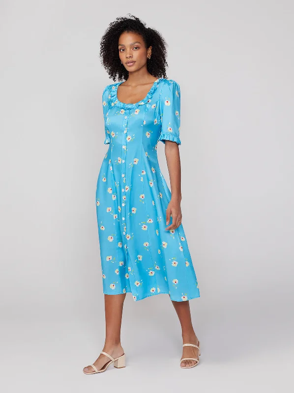 Factory Direct Sale Violette Blue Pansy Print Dress