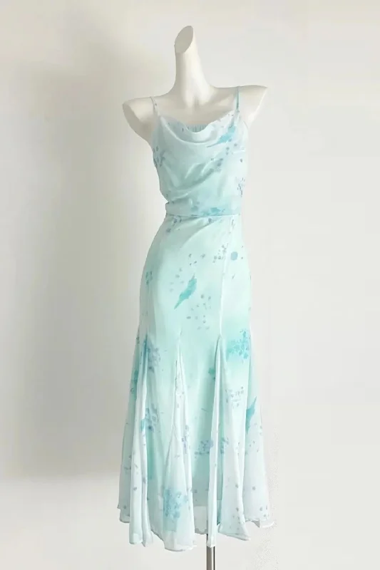 Reduced Prices Women Mint Dress Flower Irregular Dress Summer