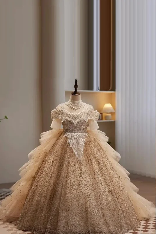 Holiday Sale Children Pearls Sequin Evening Gown Wedding Birthday Catwalk Host Party Girls Trailing Dress Holiday Sale Children Pearls Sequin Evening Gown Wedding Birthday Catwalk Host Party Girls Trailing Dress