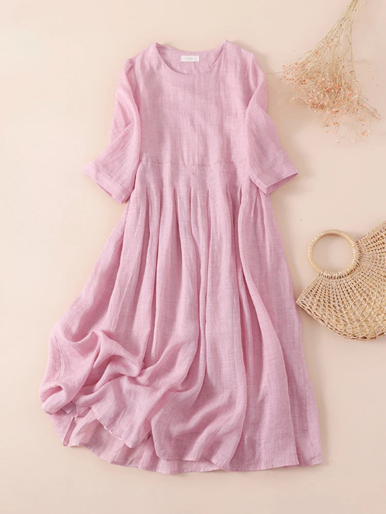 Exclusive Deal Summer Dresses Woman Retro Loose Mid-length Short-sleeved Dress Elegant Casual Women Exclusive Deal Summer Dresses Woman Retro Loose Mid-length Short-sleeved Dress Elegant Casual Women