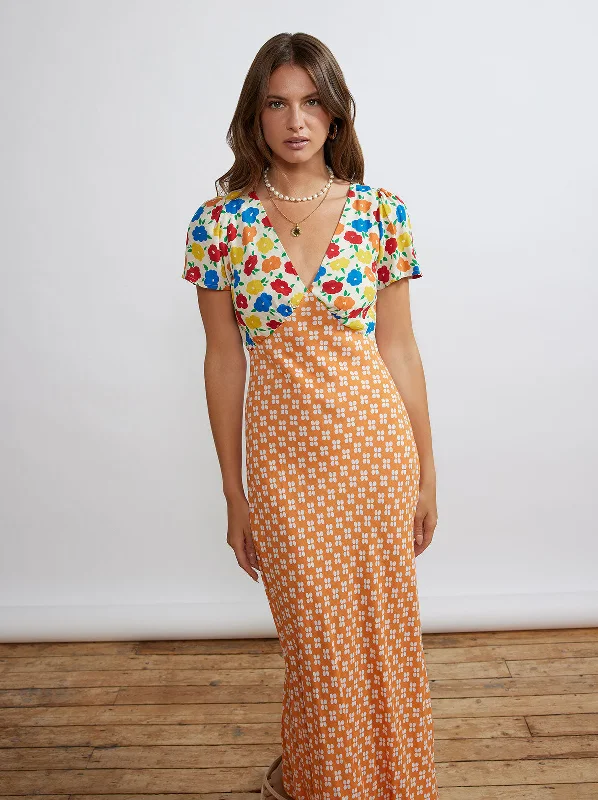 Limited Time Offer Effie Mixed Print Midi Dress