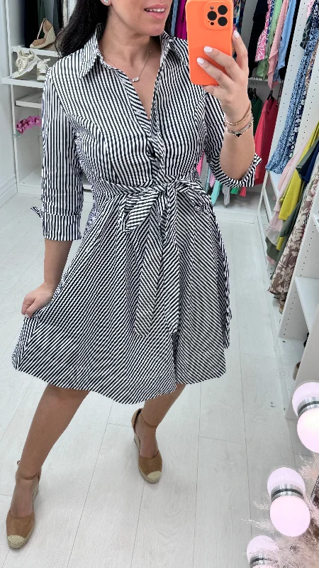Deal of the Day Raylee Striped Tie Front Shirt Dress
