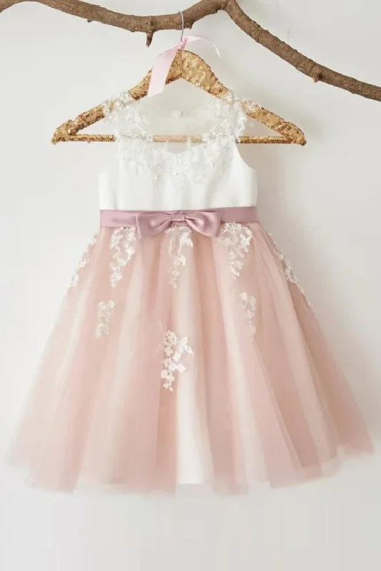 Steals and Deals Flower Girl Dresses White Pink Tulle Appliques With Bow Ribbon Sleeveless For Wedding Birthday Banquet Steals and Deals Flower Girl Dresses White Pink Tulle Appliques With Bow Ribbon Sleeveless For Wedding Birthday Banquet