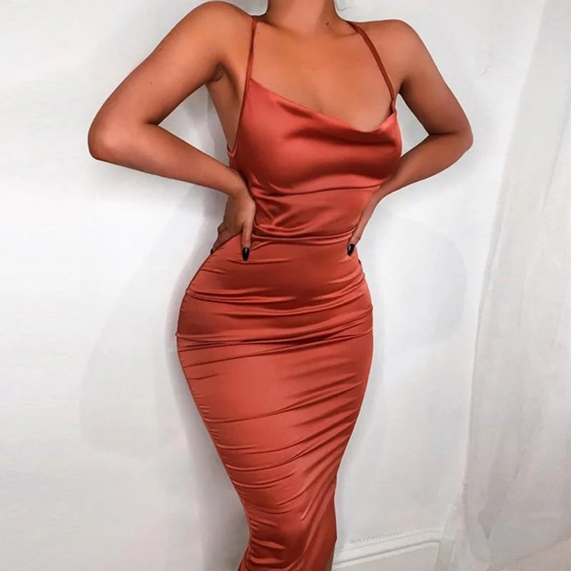 Must-Have Deals Women Satin Long Dress Summer Elegant Dress