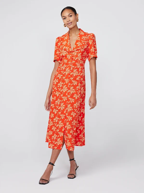 Online Exclusive Bethany Chilli Vintage Leaf Print Tea Dress