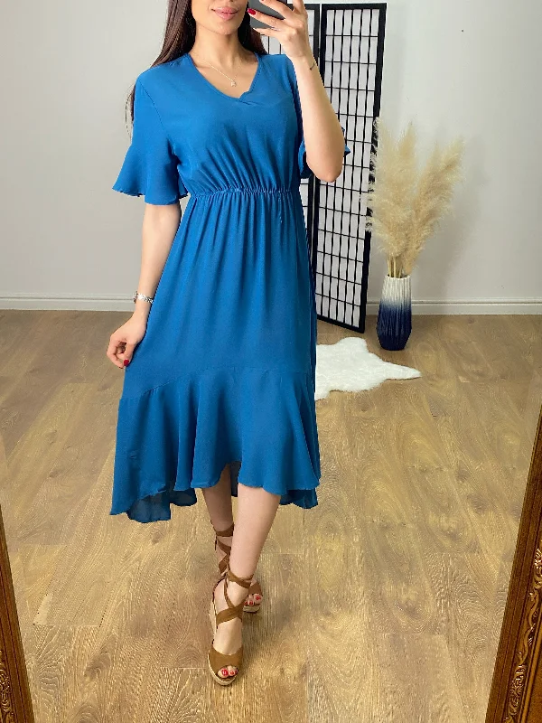 Inventory Reduction Alley Ruffle Dip Hem Dress