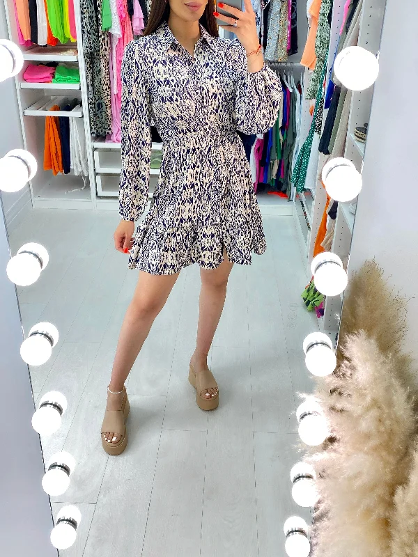 Price Meltdown Michaela Mosaic Print Tie Waist Shirt Dress