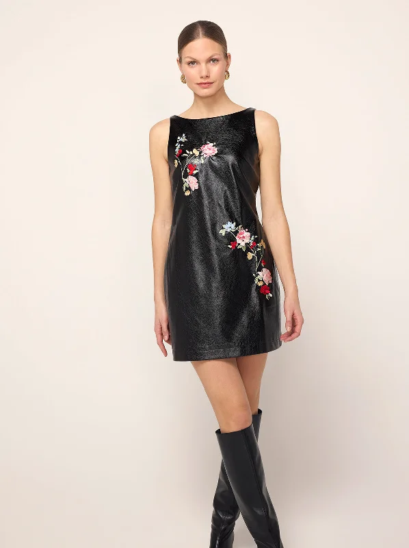 Extra Savings Carolyn Black Embroidered Vinyl Mini Dress