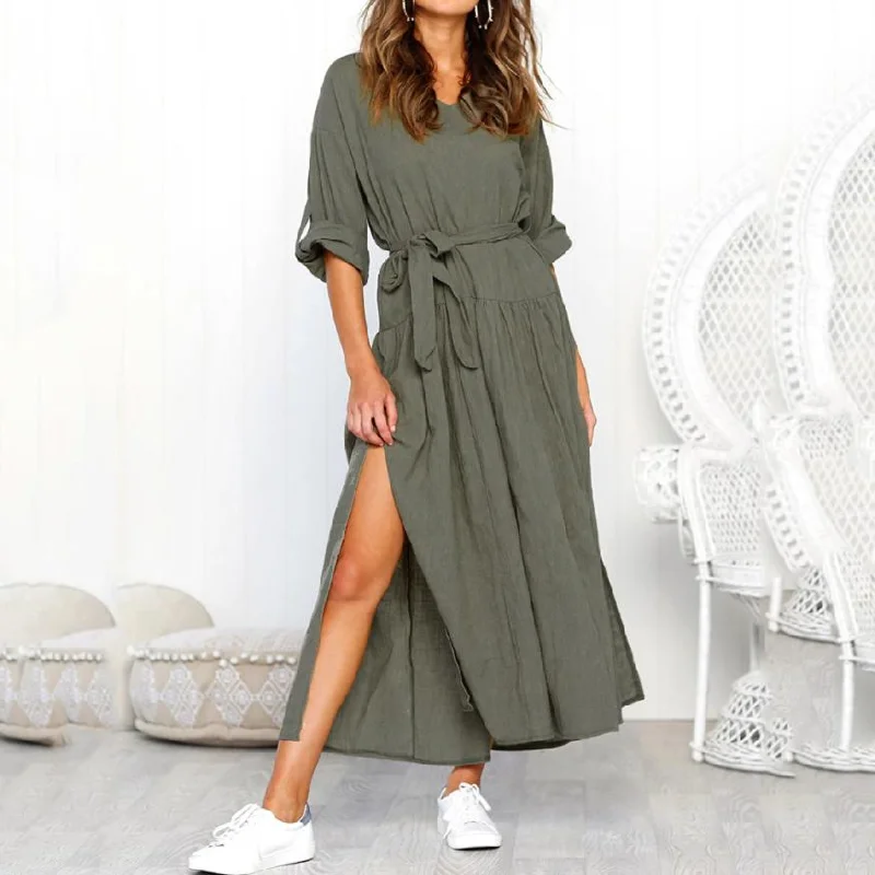 Unmissable Offer Women's Autumn Casual Loose V-Neck Maxi Dress