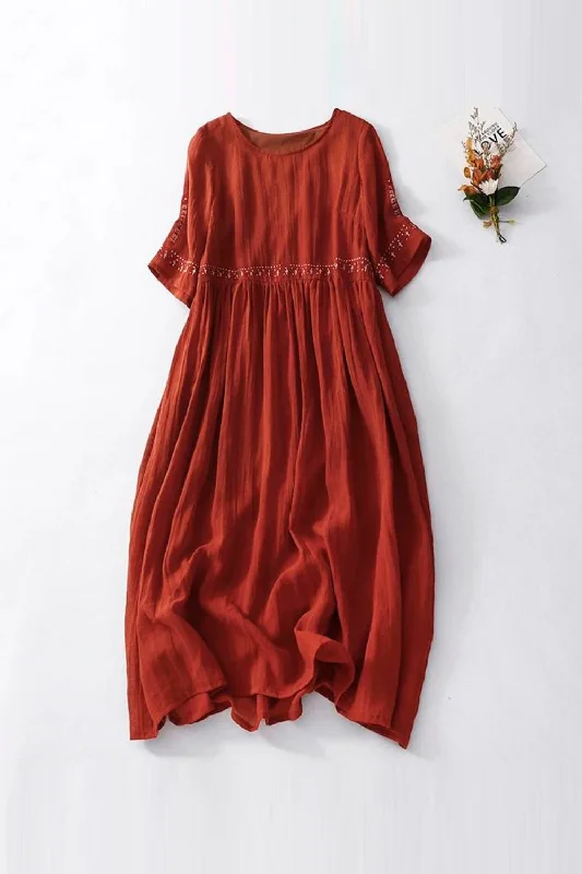 Special Discount Floral Embroidery Dress for Women Vintage Big Swing Summer
