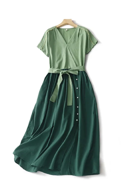 Deal Dash Solid Vintage Dresses For Women Summer Casual Green Dress Elegant Clothing Deal Dash Solid Vintage Dresses For Women Summer Casual Green Dress Elegant Clothing