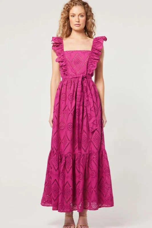 Price Meltdown Ruffles Summer Open Back Maxi Long Dress Embroidery Hollow Out