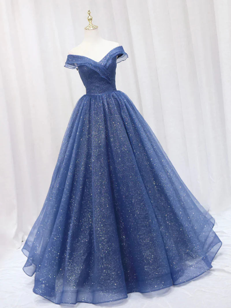 Crazy Savings Sparkling Off Shoulder Navy Blue Tulle Long Prom Dresses Graduation Evening Dresses Crazy Savings Sparkling Off Shoulder Navy Blue Tulle Long Prom Dresses Graduation Evening Dresses