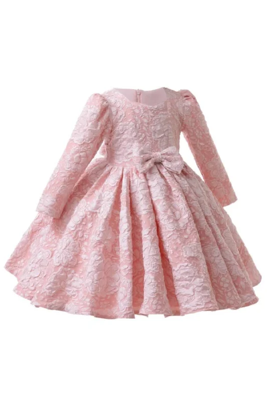 Bargain Prices Girls Long Sleeved Bow Solid Dress Christmas Fashion School Performance Graduation Ceremony Evening Dress