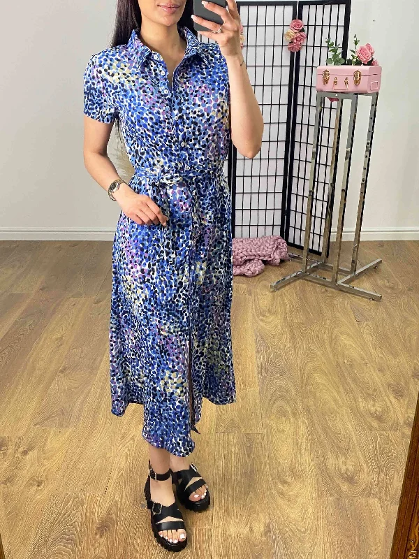 Crazy Savings Ravian Multi Blue Graphic Print Midi Shirt Dress