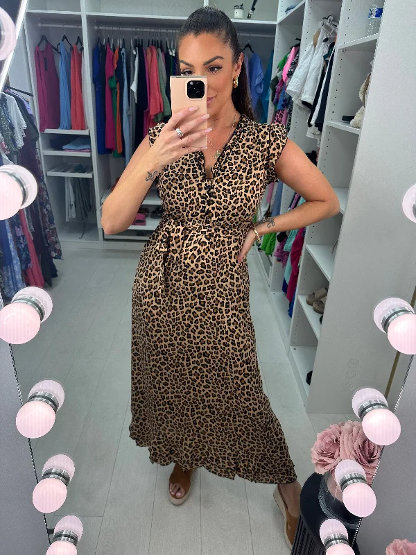 Price Blitz Leela Leopard Print Frill Hem Maxi Dress