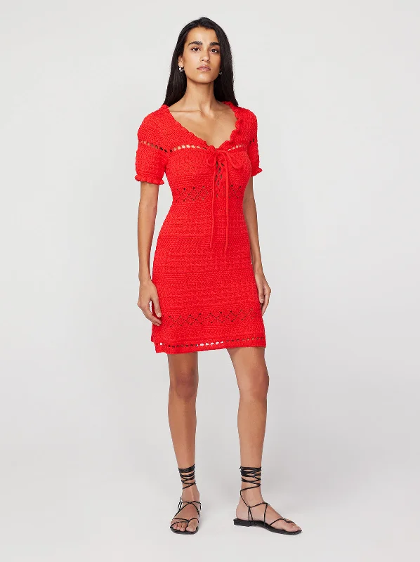 Super Savings Leonie Red Crochet Knit Mini Dress