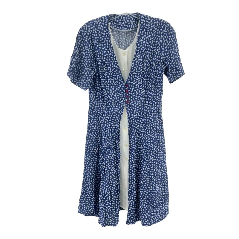 Seasonal Sale Preowned Navy White Button-Up Shift Dress, Knee Length, Rayon, Women’s Size S Seasonal Sale Preowned Navy White Button-Up Shift Dress, Knee Length, Rayon, Women’s Size S