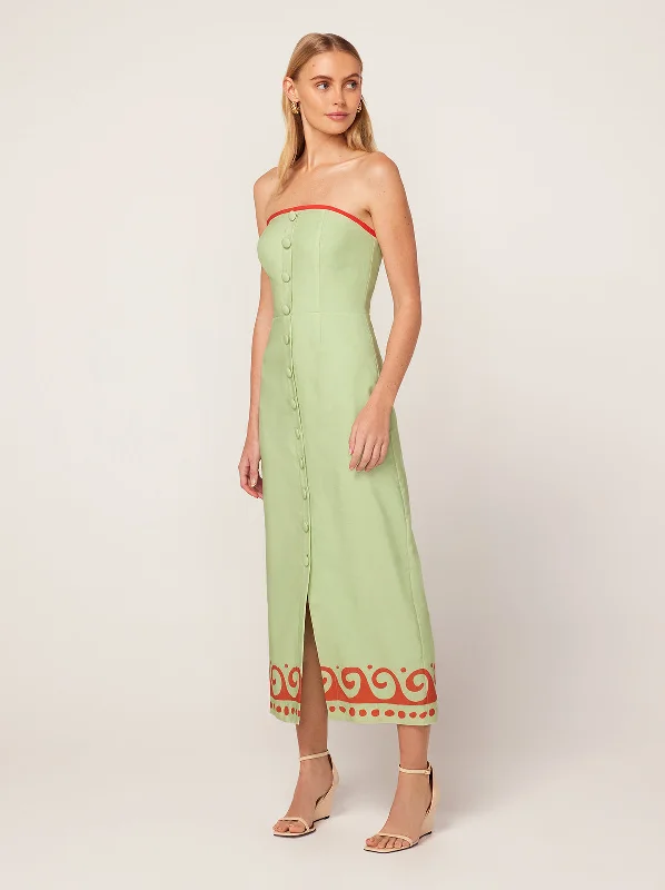Deal Mania Gilda Pistachio Wave Print Midi Dress
