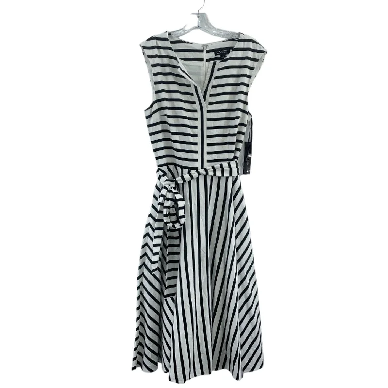 Price Reduction NWT Tahari White Black Striped Belted Midi Fit & Flare Dress Women’s Size 8 Price Reduction NWT Tahari White Black Striped Belted Midi Fit & Flare Dress Women’s Size 8