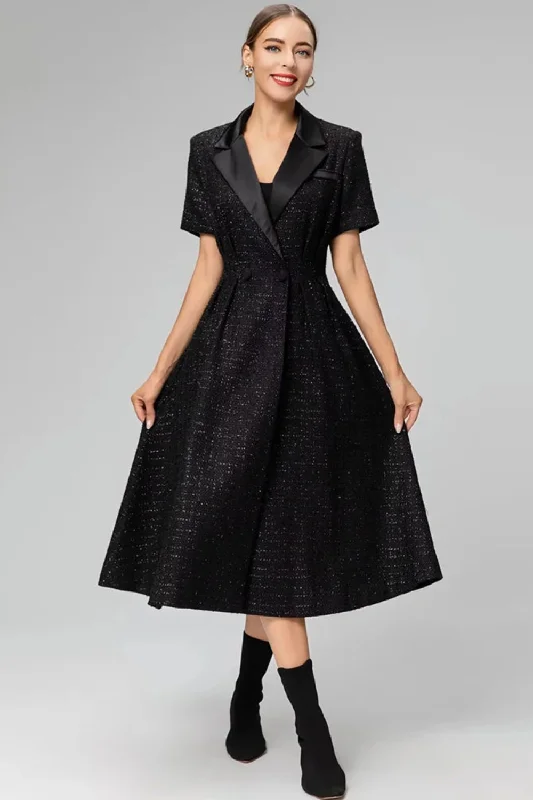 Final Markdown AutumnTweed Dress Women Turn-down Collar Double Breasted Dresses