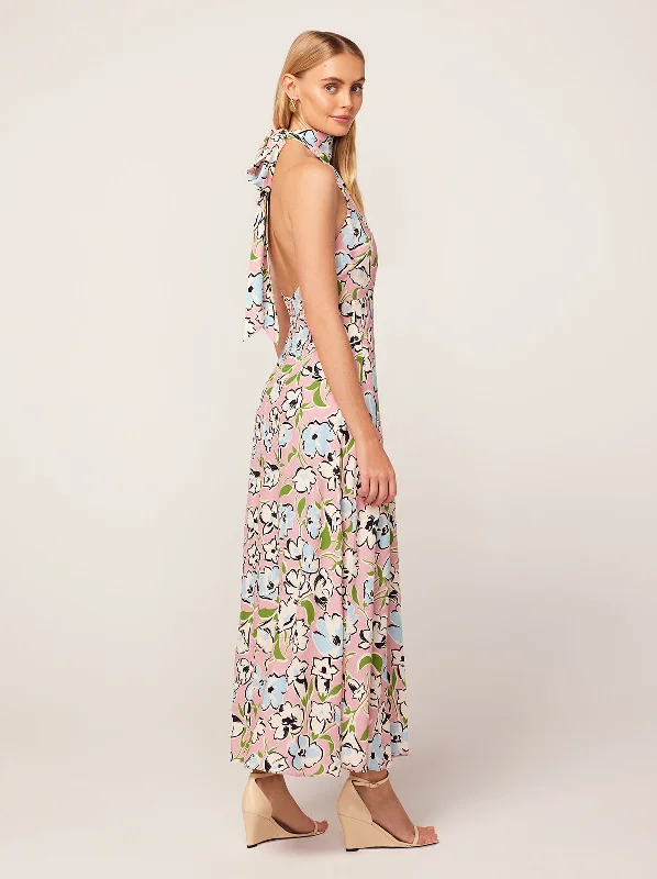 Overstock Sale Dakota Pink Floral Print Halterneck Maxi Dress