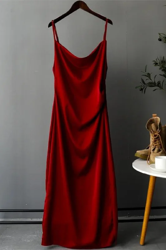 YEAR-End Clearance Luxury Red Silk Dresses for Women Sleeveless Spaghetti Strap Side Split Evening Elegant YEAR-End Clearance Luxury Red Silk Dresses for Women Sleeveless Spaghetti Strap Side Split Evening Elegant
