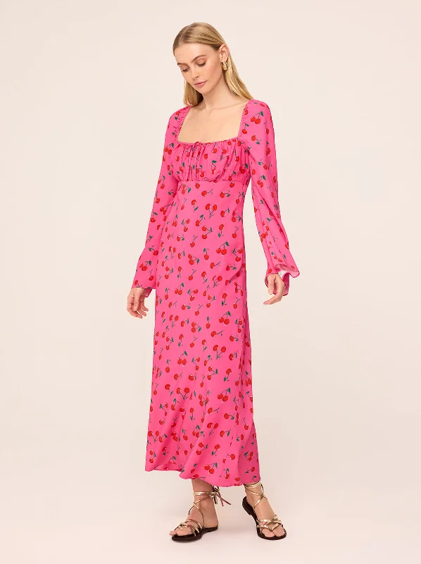 Online Only Alina Pink Cherry Midi Dress