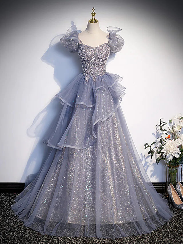 Price Reduction Quinceanera Dresses Princess Dress Performance Floor Length Short Sleeve Square Neck Tulle with Crystals Ruffles Price Reduction Quinceanera Dresses Princess Dress Performance Floor Length Short Sleeve Square Neck Tulle with Crystals Ruffles