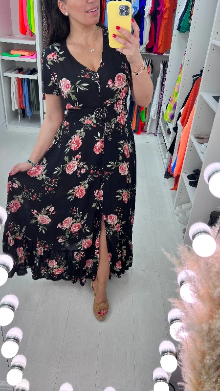 Instant Discount Fiesta Floral Print Frill Hem Maxi Dress