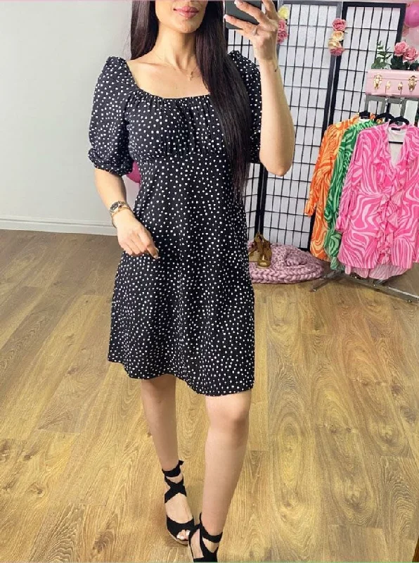 Fantastic Offers Zayde Black Polka Dot Babydoll Dress
