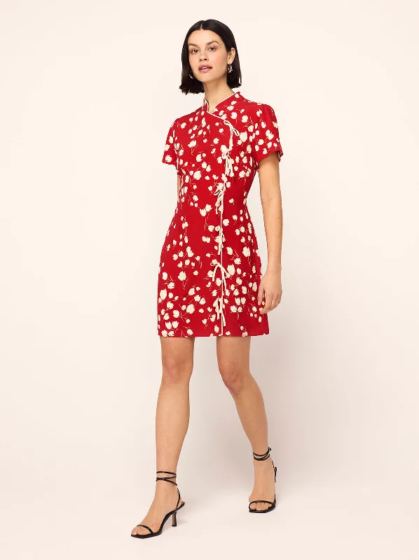 Price Slash Harlow Red Scattered Tulip Print Mini Dress