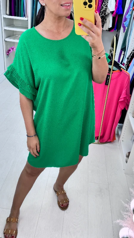 Can't Miss Jordan Pleated Frill Sleeve Loose Fit Dress