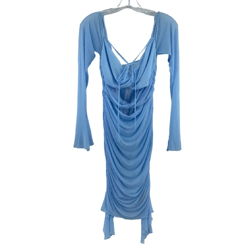 Loyalty Reward GLNEGE Women’s Plus Size XL Baby Blue Mesh Ruched Bodycon Dress Knee Length NWT