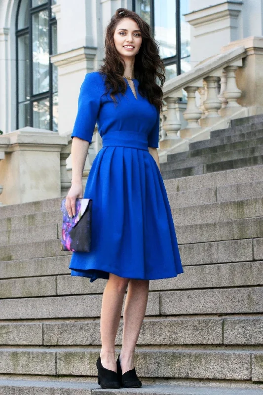 Online Only Women Cocktail Dress Wedding Guest Dress Formal Navy Midi Dress Pleated Dress Online Only Women Cocktail Dress Wedding Guest Dress Formal Navy Midi Dress Pleated Dress