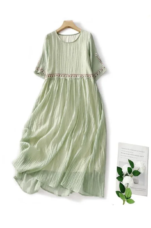 New Arrival Summer Vintage Literary Women Dresses Flower Embroidery Soft Midi Party Dress for Women New Arrival Summer Vintage Literary Women Dresses Flower Embroidery Soft Midi Party Dress for Women