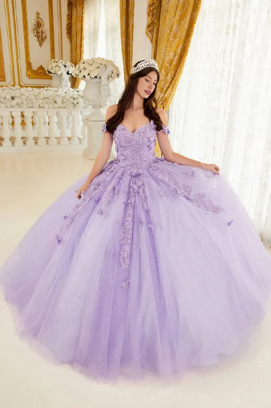 Lowest Price Lavender Floral Quince Ball Gown Princess Dress Floor Length with Crystals Appliques
