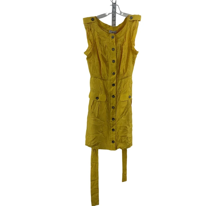 Discount Extravaganza Bebe Yellow Sleeveless Belted Women's Silk Shirt Dress, Size S - Preowned