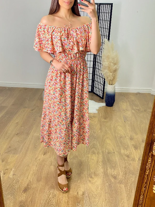 Instant Savings Neeko Floral Print Bardot Frill Dress