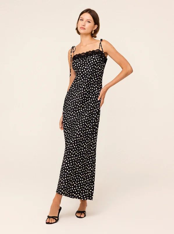 Crazy Deals Venetia Black Polka Dot Print Lace Trim Maxi Dress