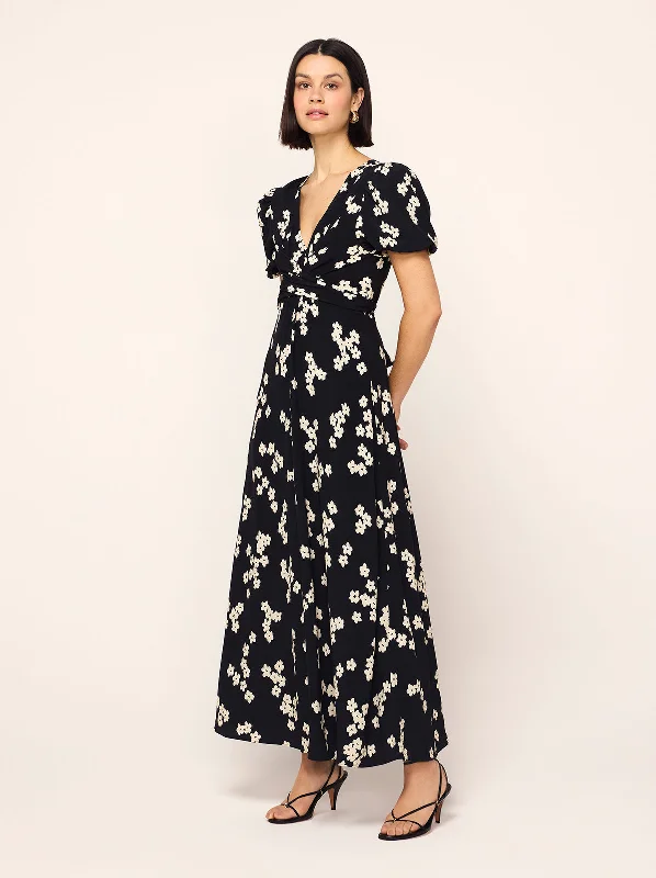 Steals and Deals Bernice Black Blurred Floral Print Midi Dress
