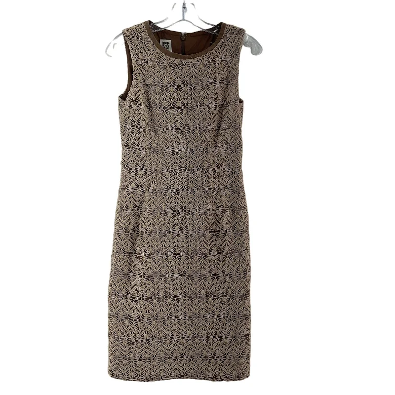 Last Chance Anne Klein Cream Tan Macrame Mesh Womens Shift Dress, Size 4, Knee-Length